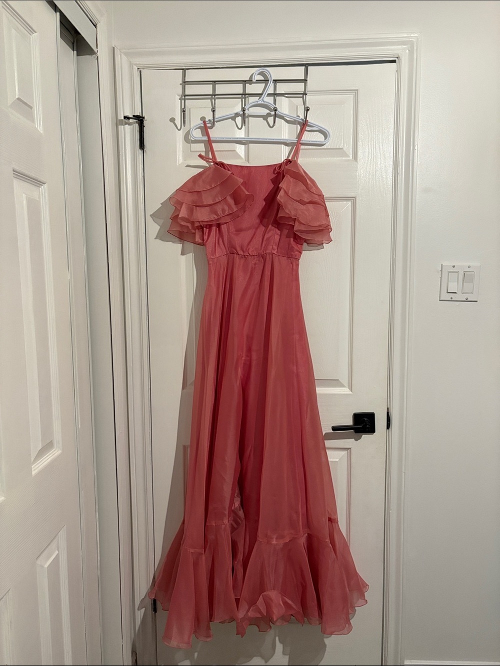 Pink Ruffled Spaghetti Strap Maxi Dress